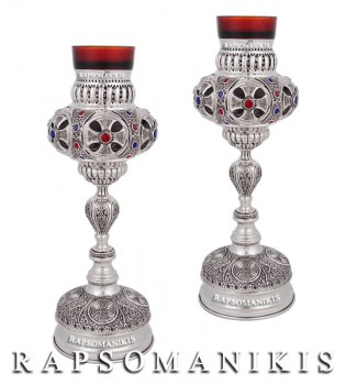 Ασημένιο Καντήλι Καθιστό - Φούσκα με Σταυρούς 30 πέτρες E 123130