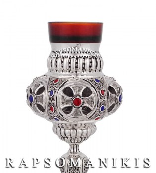 Ασημένιο Καντήλι Καθιστό - Φούσκα με Σταυρούς 30 πέτρες E 123130