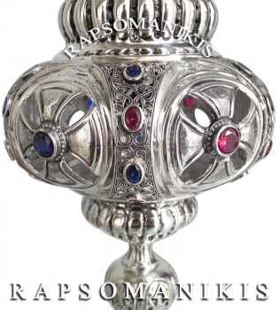 Ασημένιο Καντήλι Καθιστό - Φούσκα με Σταυρούς 30 πέτρες E 123130